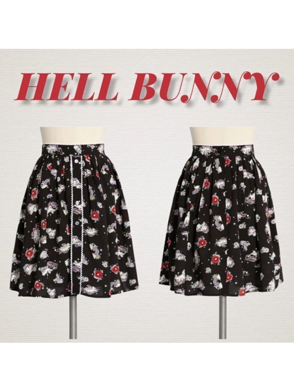 NWT HELL BUNNY Space Rainbows Unicorn Mini Skirt 2X